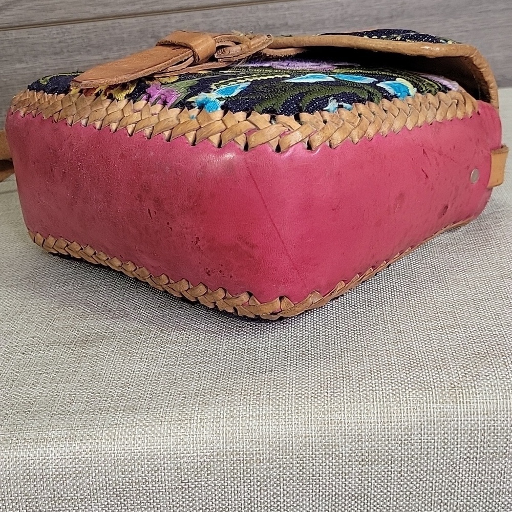 Handmaid Embroidered Canvas Leather Crossbody Shoulder Bag - Picture 7 of 10